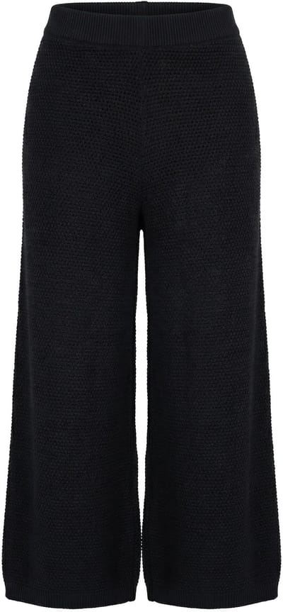 Studio Untold - Dames - Broek wijde rechte pijpen breisel met structuur - Zwart - Maat 46+