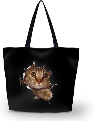 Vouwbare stoffen tas met kattenprint, ideaal voor winkelen, 43 x 35 x 10 cm, duurzaam en praktisch