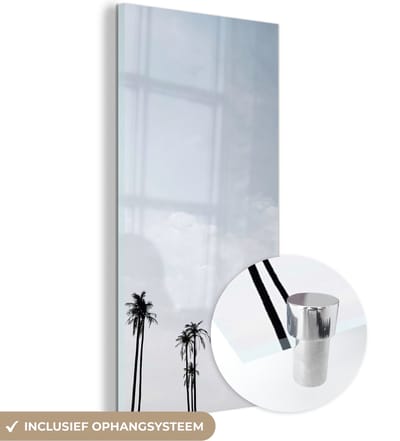 MuchoWow® Glasschilderij 60x120 cm - Schilderij acrylglas - Palmbomen - Zomer - Tropisch - Foto op glas - Schilderijen