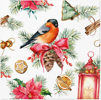 Lunch servetten Bullfinch with Lampion - PAW Decor - 33x33 cm