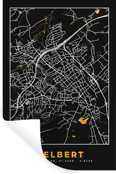 Muurstickers - Sticker Folie - Plattegrond – Velbert – Goud – Stadskaart – Kaart - Duitsland - 20x30 cm - Plakfolie - Muurstickers Kinderkamer - Zelfklevend Behang - Zelfklevend behangpapier - Stickerfolie