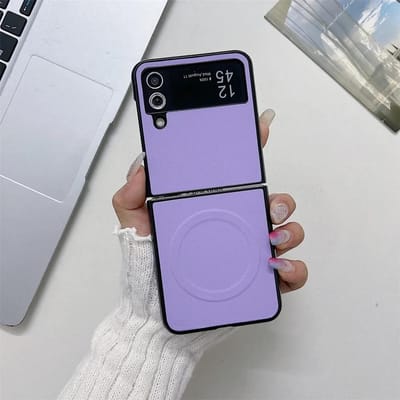 Zakelijk PU Lederen Magsafe Hoesje voor Samsung Galaxy Z Flip 3 4 5 6 PC Schokbestendig Magnetisch Draadloos Opladen Flip 6 Z Flip5 Cover For Samsung Z Fold 4 gray