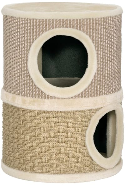 Merax Krabton – Katzentonne – Krabpaal – Kattenhuis – Sisal Krabmat – Pluche Rand – Beige – Ø35.5 x 49 cm