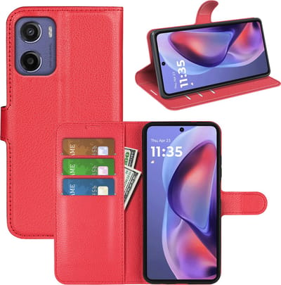 MobyDefend Hoesje - Geschikt voor Motorola Moto E15 / G05 - Kunstleren Wallet Book Case (Sluiting Voorkant) - Rood