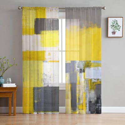 Vloeiende Kleurrijke Doorzichtige Gordijnen Woonkamer Raamopening Tule Gordijnen Voor Slaapkamer Ruimte Keukenhoek Huisdecoratie Voile Gordijnen W135 x H115cm x1&Grommet Top