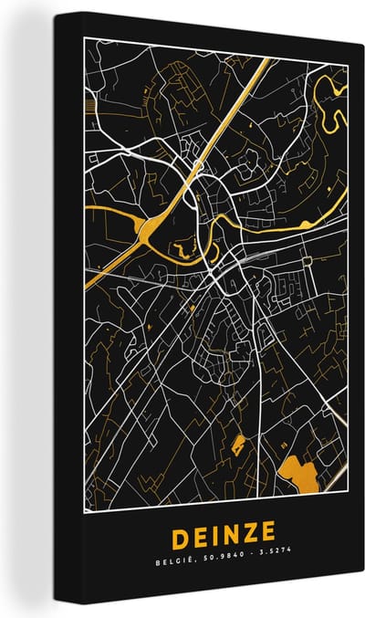 Canvas Schilderij Deinze - Plattegrond - Goud - Kaart - Stadskaart - 20x30 cm - Wanddecoratie