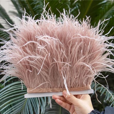 Plume1/5/10Mètres Garnitures de Plumes d'Autruche Moelleuses 8-10CM Ruban Naturel de Plumes d'Autruche pour Fête Mariage Décoration Vêtements Artisanat 1M marron