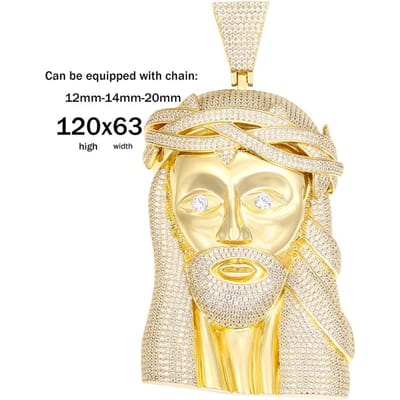 Super Groot Gouden Kleur Jezus Koper Iced Out Zirconia Hanger Ketting Voor Mannen Hip Hop Sieraden Dropshipping 3mm cuban chain&18inch