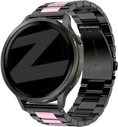 Bandz Stalen 'Classic' Bandje geschikt voor Garmin Vivoactive 4s / Vivomove 3s / Venu 4 - 41mm / Venu 3s / Venu 2s / Forerunner 265s / Forerunner 255s - Zwart/Roze