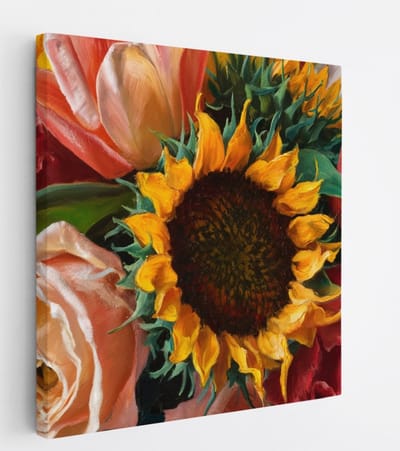 Saammp Canvas Schilderij - Kleurrijk Bloemenboeket - Natuur - Botanisch - 20x20 - Foto op canvas - Wanddecoratie - Muurdecoratie Woonkamer - Kantoor Decoratie