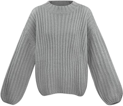 Moderne Oversized Katoen Trui met Grote Ribstructuur - Grijs - S/M