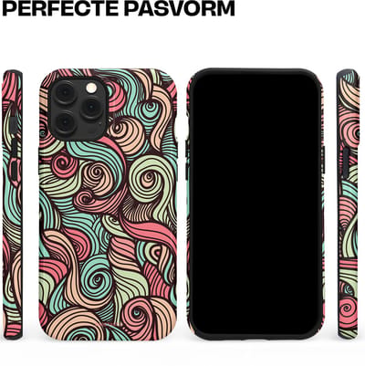 Casetastic hoesje geschikt voor Apple iPhone 12 Pro Max - MagSafe - Dubbellaagse bescherming - Pastel Swirl Vibes - Fashion Case - Taupe Donkergrijs Saliegroen Grijs