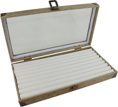 Jute Display Kist - Sieraden Organizer - Juwelen Presenteren - Met Glazen Deksel - 37.5 x 21 x 5.6 cm