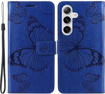 Coverup Hoesje - Geschikt voor Samsung Galaxy S25 / S24 Hoesje - Coverup Vlinders Book Case - Blauw