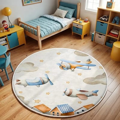 Vliegtuig Kinderen Luchtballon Kinderkleed voor Woonkamer Baby Meisjeskamer Kinder Speelkamer Mat Slaapkamerkleed Kinderkamer Sofakleed 120x120cm