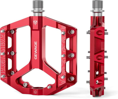 Fiets pedalen - MTB plat - Fietsen op terrein - Antislip pinnen - 9/16 inch - Rood