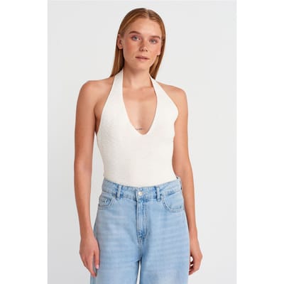 Geribde Halternek Brei Blouse