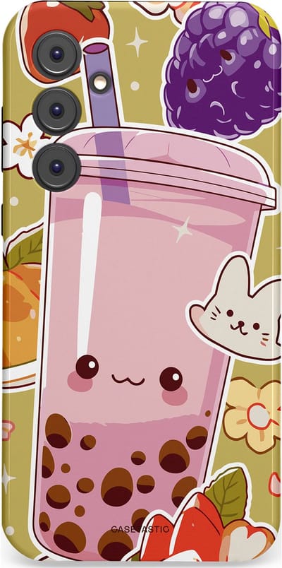 Casetastic Hoesje Geschikt voor Samsung A35 - Stijlvolle Beschermende Duo-layer Case - Roze Rode Kawaii Bubbletea Korea