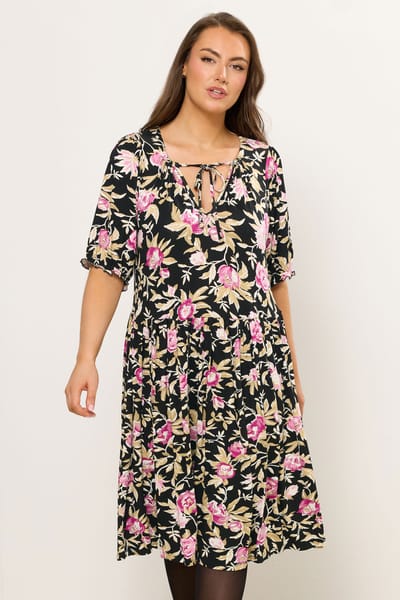 Yours Zwarte Minijurk Met Bloemenprint En Strik Size 44