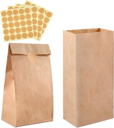 100 Stuks Mini Kraftpapieren Zakken - Bruine Papieren Geschenkzakken - Voor Bruiloft en Verjaardag - Met Stickers - Feestbenodigdheden - 18 x 9 x 5,5 cm