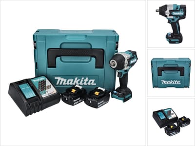 Makita DTW 700 RFJ accu slagmoersleutel 18 V 700 Nm 1/2" XPT Borstelloos + 2x oplaadbare accu 3.0 Ah + lader + Makpac