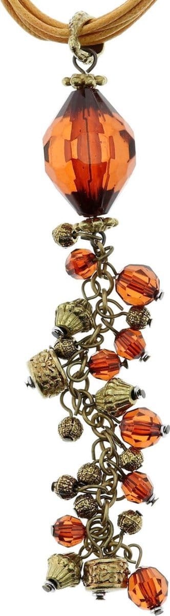 Behave - Oranje Ketting van Touw met Lange Kralen Hanger - 52,5 cm