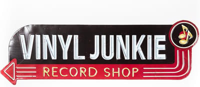 Signs-USA Vinyl Junkie - LP en grammafoonplaat fan - retro wandbord - 55 x 18 cm