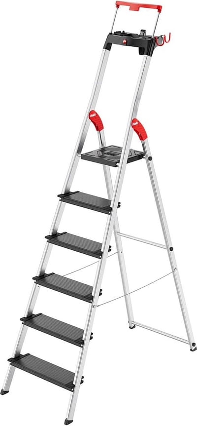 Stabiele Vouwladder met 6 XXL Veiligheidsniveaus, Tot 150 kg, Aluminium Ladder met Verlengbare Beugel en Platformvergrendeling