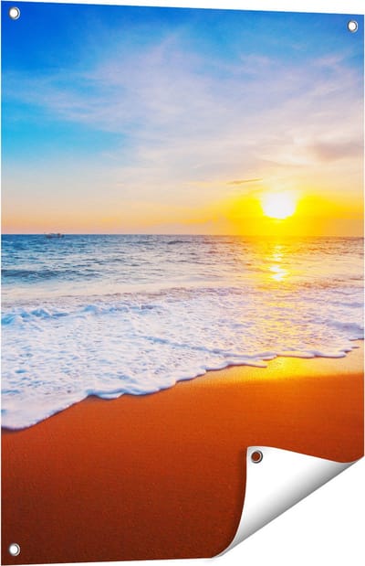 Gards Tuinposter Strand en Zee tijdens Zonsondergang - 60x80 cm - Tuindoek - Tuindecoratie - Wanddecoratie buiten - Tuinschilderij