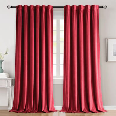 Qelus 2 Stuks Luxe Gevoerde Velours Gordijnen - 260gsm - Verduisterend & Isolerend - Multifunctionele Plooiband - Met Grijze Achterzijde - voor Slaapkamer en Woonkamer - 132x213cm - Rood