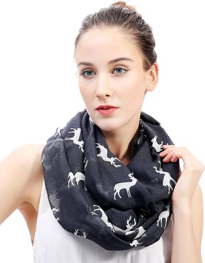 Dames Loop Sjaal - Ronde Sjaal - Warmte en Stijl - Uniek Hertenpatroon - 178 x 89 cm - Donkergrijs