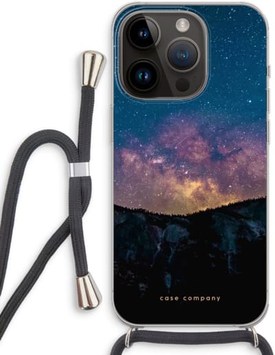 Case Company® - Hoesje met koord geschikt voor iPhone 14 Pro hoesje met Koord - Travel to space - Telefoonhoesje met Zwart Koord - Bescherming aan alle Kanten en Over de Schermrand