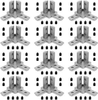 Dailygoods- Hoekverbinder 12 Stuks - 3-Weg Hoekverbindingen - Aluminium Profiel - 30x30 mm - T-Groef 8 mm - Duurzame Stabiliteit - Profielconnector