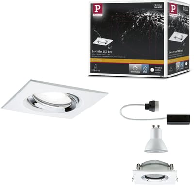 LED-inbouwlamp Nova Plus Enkele lamp zwenkbaar IP65 hoekig 93x93 mm 30° GU10 6W 470lm 230V dimbaar 4000K Wit mat, Chroom