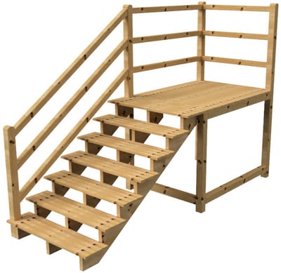 MILANO buitentrap 7 treden H122 cm - bordes L189 x B120 cm - trapleuning links - bordesleuning links en achteraan