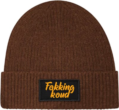 Wintermuts Walnut rib gebreid | fluor oranje - Fokking koud (cursief) - soBAD. | Unisex | Skimuts | Muts | Kou | met grappige tekst | Winter | Beanie