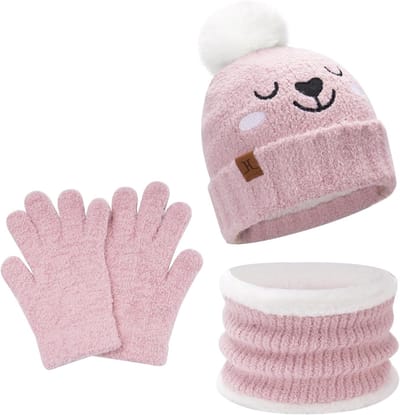 Kinder Muts Sjaal Handschoenen Set - Winter Set Baby Peuter - Warm Blijven Buiten - Fleece Voering Dubbele Laag