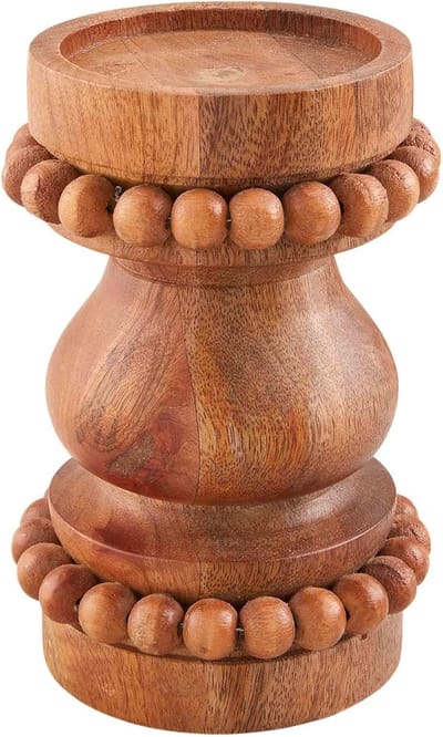 Houten Kandelaar met Kralen, Bruin, Rustieke Woondecoratie