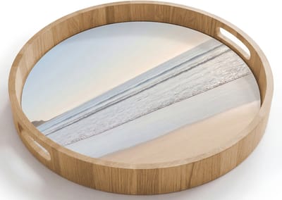 Dienblad rond 40x40 cm - Schootdienblad hout - Zee - Zon - Zand - Borrelplank rechthoek - Plateau houten dienbladen