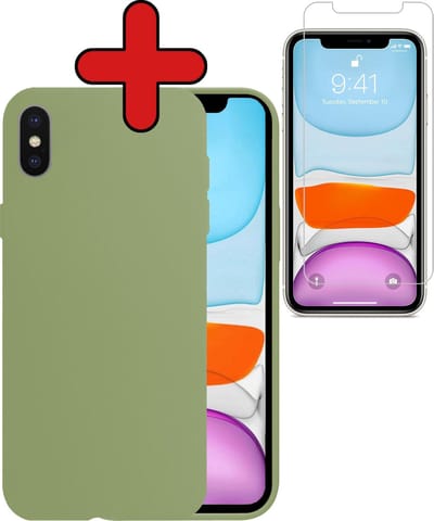 Hoesje - Met Screenprotector - Geschikt voor Apple iPhone X - Sterk & Shockproof - Telefoon Hoes - Back Cover - Siliconen Case - Telefoonhoes - Groen