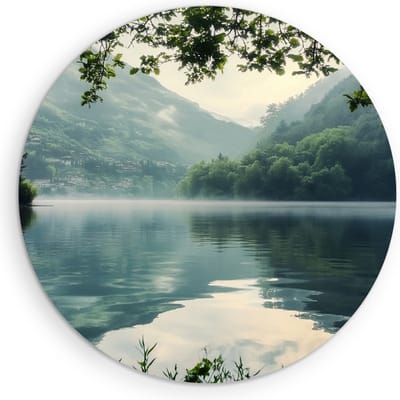 Saammp Muurcirkel Hout - Water tussen de Bossen - Natuur - Landschap - Ø 90 - Wandcirkel - Wanddecoratie Cirkel - Muurdecoratie Woonkamer - Slaapkamer decoratie - Rond Schilderij