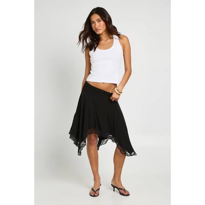 boohoo Dames Kanten Zoom Zakdoek Zoom Midi Rok | Zwart | Maat: 44