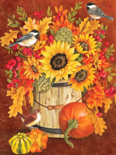 Diamond painting Pompoen zonnebloem vogels 30x40cm vierkante steentjes