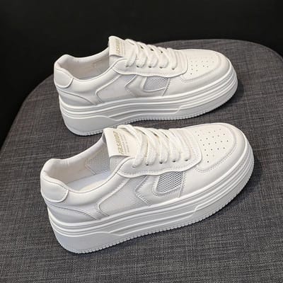 Lederen Mesh Ademende Platform Witte Schoenen Dames Zomer Nieuw Hoogte Verhogende Dunne Sneakers Casual Sneaker 36