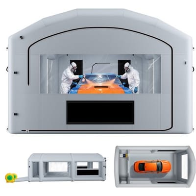 VEVOR Opblaasbare Spuitcabine 8x4,5x3 m Spuitcabine Autospuittent Grijs, met 750W & 950W Blowers, Actieve Koolstoffiltratie, Kleedruimte, PVC Ramen voor Middelgrote Pick-ups, Groot Meubilair, Draagbaar
