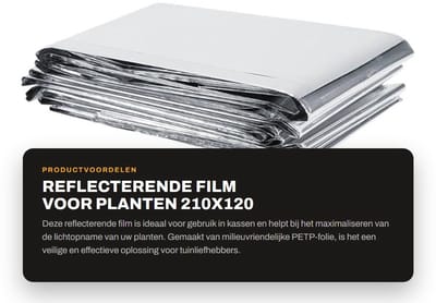 Dailygoods- Reflecterende Film 210x120 cm - Zilver - PETP Folie - Tuin/Kas - Groeilicht Accessoires - Milieuvriendelijk - Kweekfolie