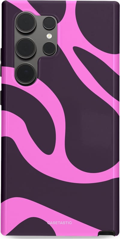 Casetastic hoesje geschikt voor Samsung Galaxy S24 Ultra - Dubbellaagse bescherming - Roze Paarse Lavendel Abstractie - Fashion Case - Donkergrijs Roze