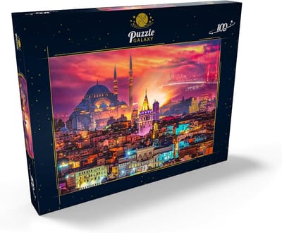 Puzzel 100 Stukjes: Iconische Skyline van Istanbul met Galatatoren en Moskeeën