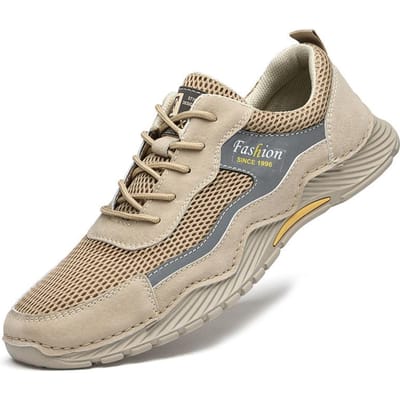Heren Schoenen Lente Nieuw plus Maat Mesh Schoenen Heren Outdoor Retro Wandelschoenen Echt Leer Sport Casual Schoenen 46 beige