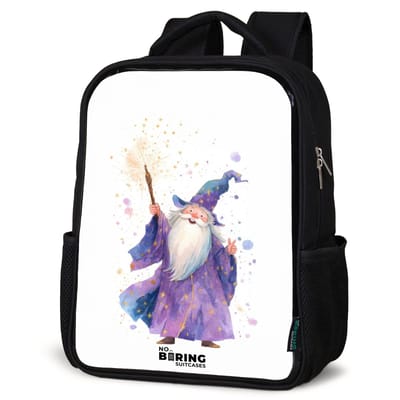 NoBoringSuitcases.com® - Rugzak zwart - Schooltas jongen & meisje - Oude tovenaar met staf - Rugtas voor school - Boekentas kind - Schoolrugzak - Kinderrugzak
